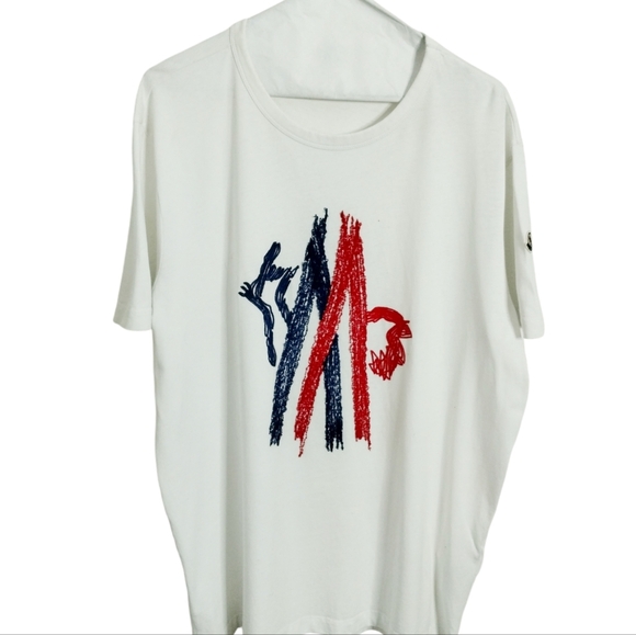 MONCLER Embroidered Mountain Logo Crew Cotton Maglia T-Shirt Designer StreetWear - Picture 7 of 9